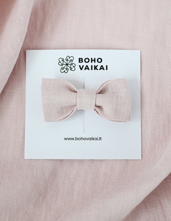 Pelenų rožės spalvos, lino kaspinas mergaitei