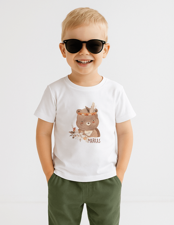 Vaikiški marškinėliai berniukui su vardu "Boho meška"