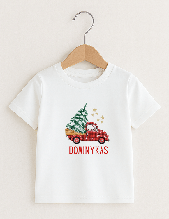 Personalizuoti kalėdiniai marškinėliai "ATVAŽIUOJA KALĖDOS"