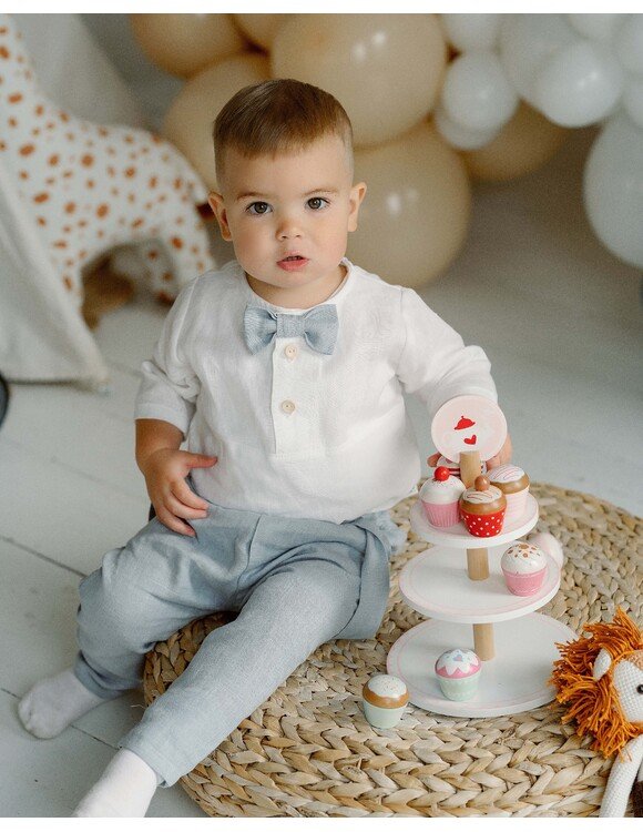 Žydras, lininis krikšto kostiumėlis berniukui "Jokūbas" (trijų dalių) 2