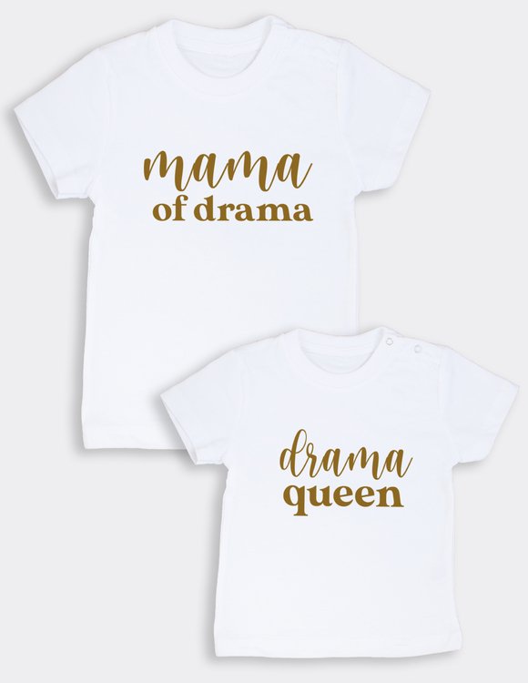 Marškinėlių rinkinys mamai ir dukrai "Drama" 