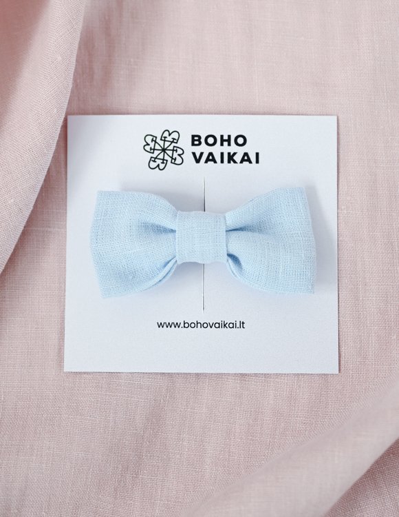 Žydras lino kaspinas mergaitei