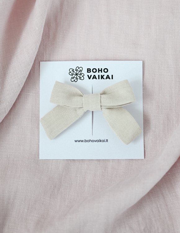 Smėlio spalvos, lininis kaspinėlis mergaitei