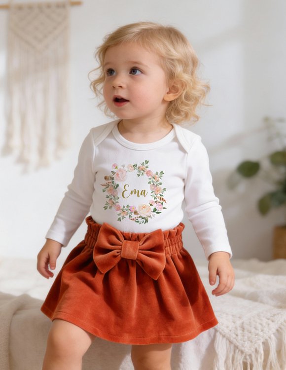 Oranžinis sijonas su kaspinu  "MEDEINA" 