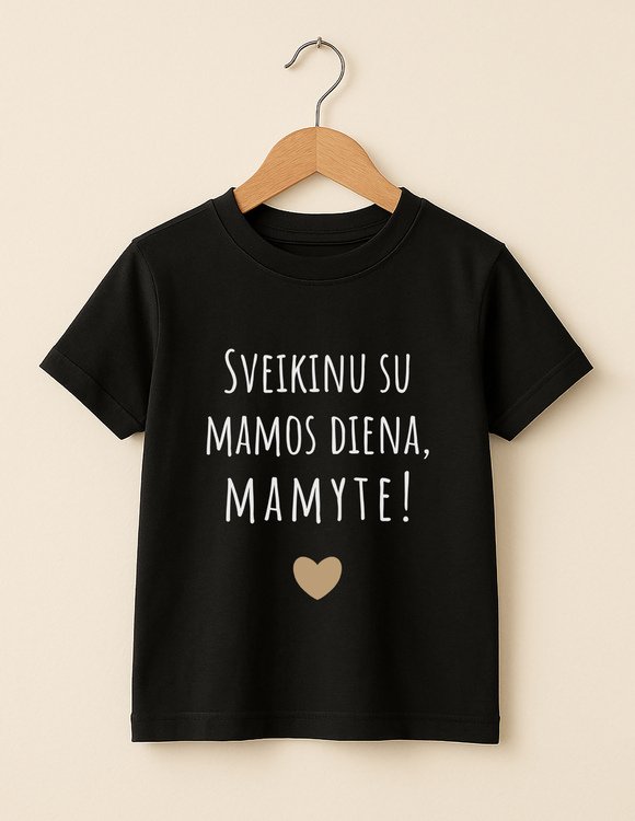 Juodi marškinėliai vaikui "MAMOS DIENA"