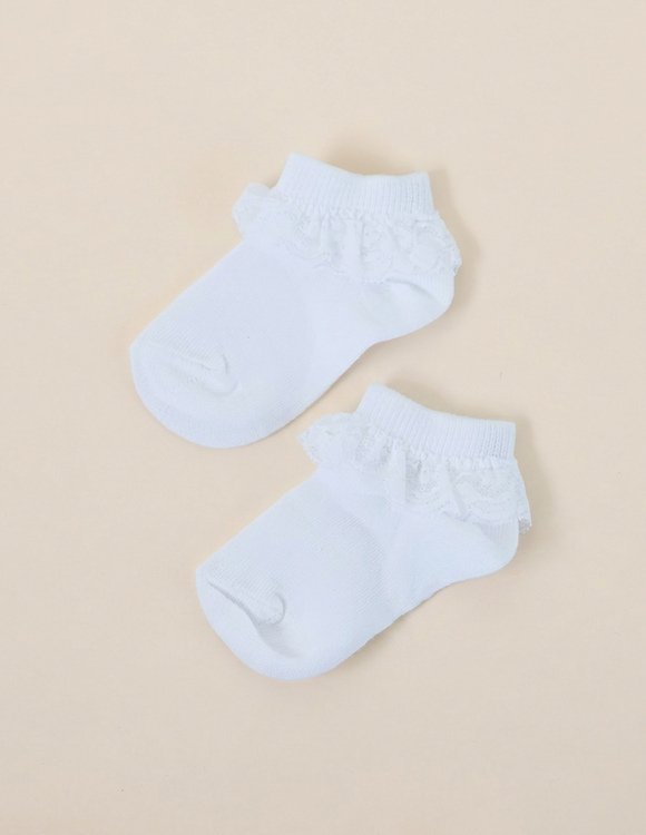 Baltos kūdikių kojinytės su nėrinuku