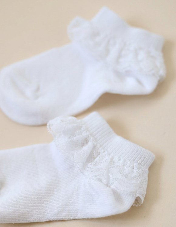 Baltos kūdikių kojinytės su nėrinuku 1
