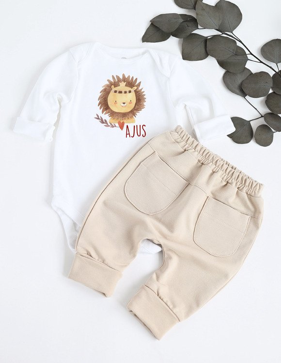 Personalizuotas komplektas kūdikiui "Boho liūtas"  Personalizuotas komplektas kūdikiui "Boho liūtas"