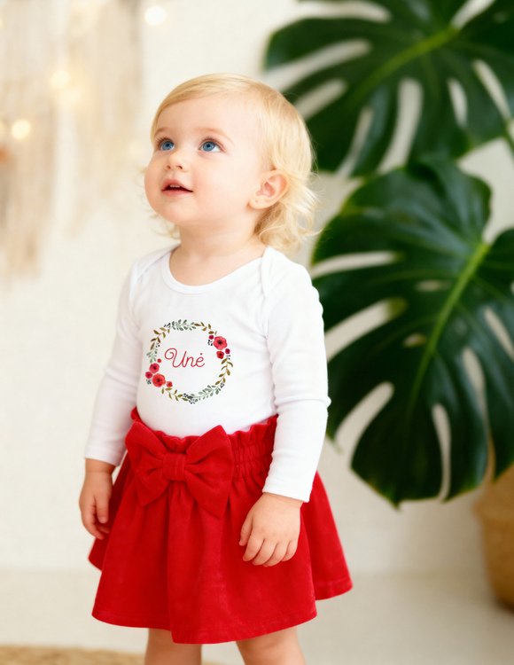 Raudonas, veliūrinis sijonas mergaitei "Unė" 