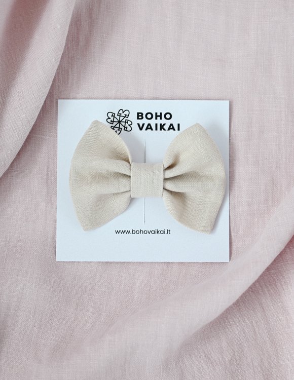 Smėlio spalvos, lininis kaspinas mergaitei