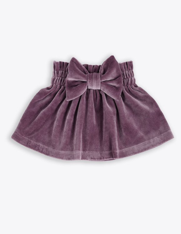 Violetinis, veliūrinis sijonas su kaspinu mergaitei "Liucilė" 