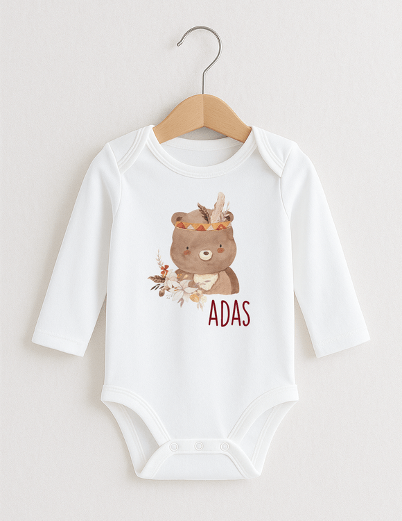 Personalizuotas smėlinukas kūdikiui su pasirinktu vardu "Boho meška"