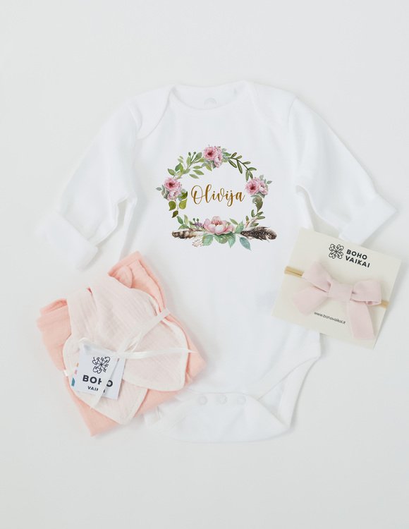 Personalizuotas rinkinys kūdikiui GĖLĖS