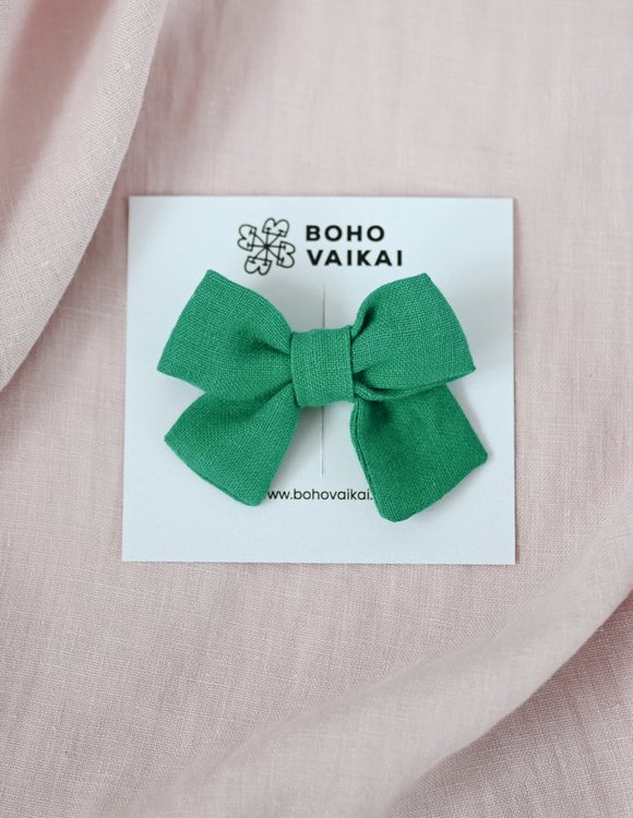 Žalias, lininis kaspinėlis mergaitei