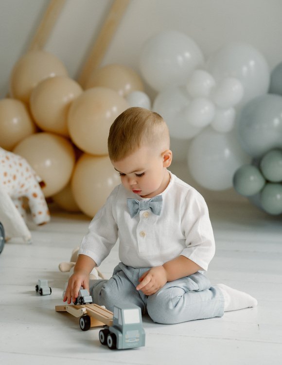 Žydras, lininis krikšto kostiumėlis berniukui "Jokūbas" (keturių dalių) 2