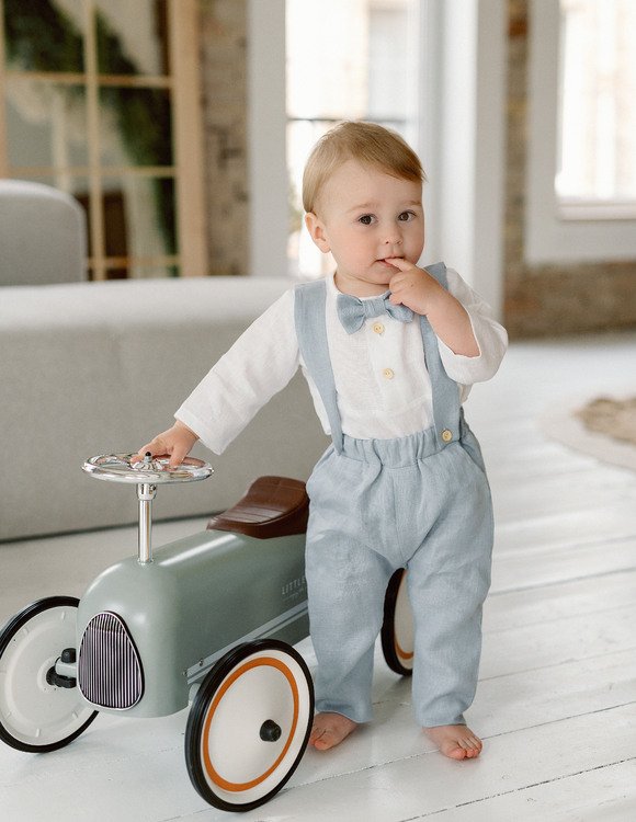 Žydras, lininis krikšto kostiumėlis berniukui "Jokūbas" (keturių dalių) 1