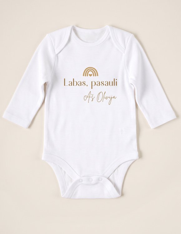 Personalizuotas smėlinukas kūdikiui LABAS, PASAULI