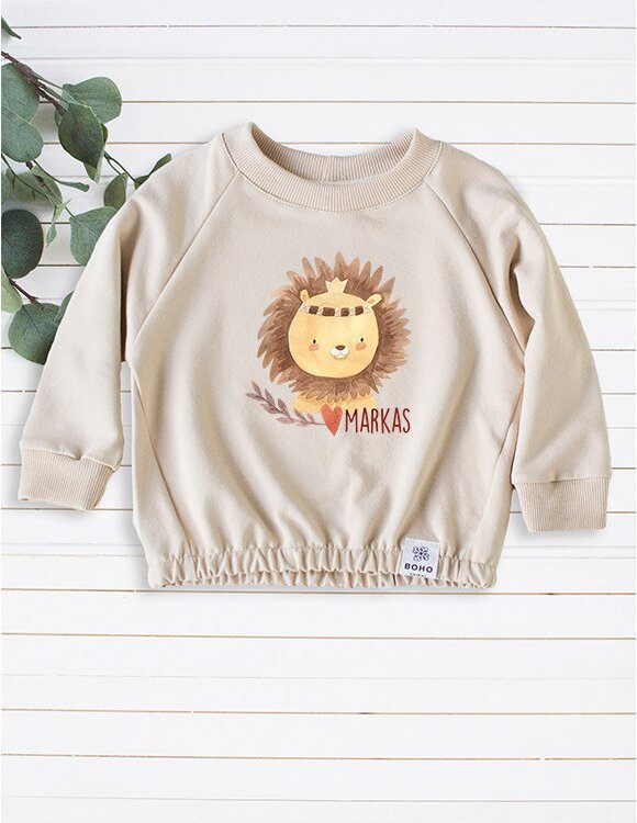 Vaikiškas džemperis su vardu "Boho liūtas"